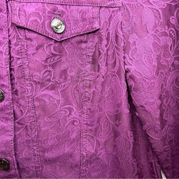 Chico’s Elongated Jacquard Denim Jacket Purple Sz S / Sz 4 / Sz 6 Long Fit - Picture 8 of 13